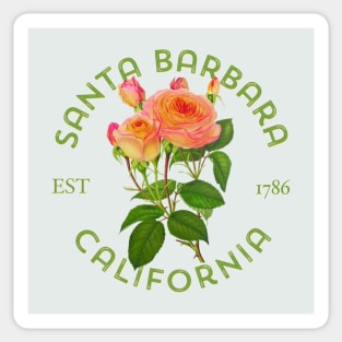 Santa Barbara California Vintage Rose Botanical Illustration Sticker